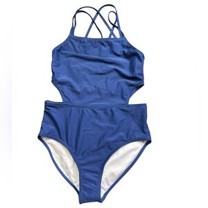 KANU SURF girls size 14 navy blue cut out sides one piece SOLID #9584 swimsuit